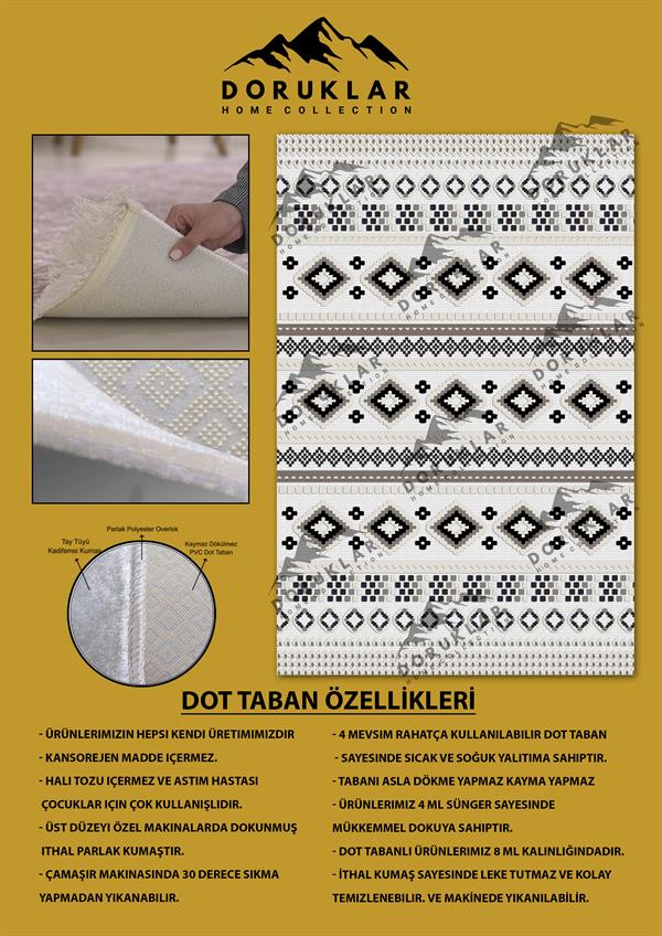 Modern Kilim Desen Kaymaz Tabanlı Yıkanabilir Leke Tutmaz Dot Taban Halı