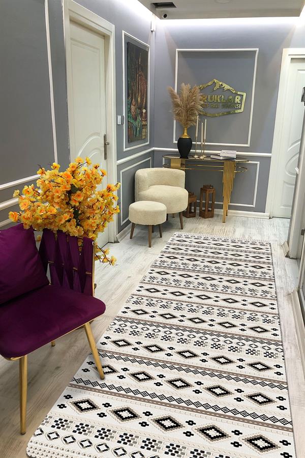 Modern Kilim Desen Kaymaz Tabanlı Yıkanabilir Leke Tutmaz Dot Taban Halı