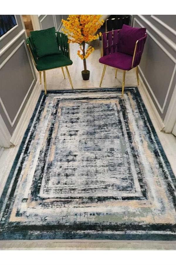 Modern Klasik Desenli Kaymaz Taban Yıkanabilir Leke Tutmaz Dokuma Taban Halı Drk-8007-10