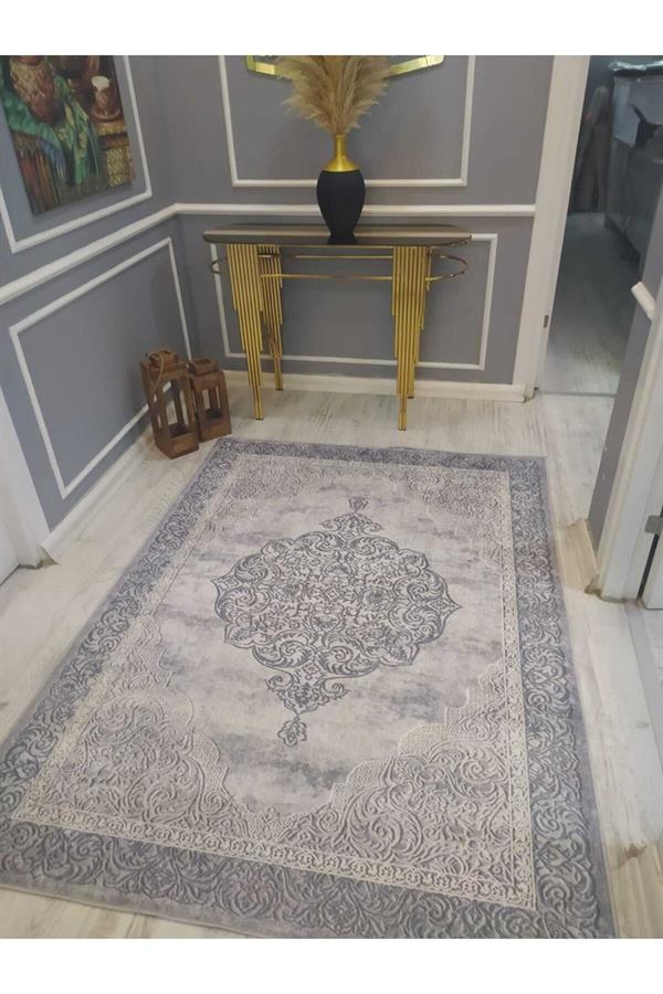 Modern Klasik Desenli Kaymaz Taban Yıkanabilir Leke Tutmaz Dokuma Taban Halı Drk-8008-4