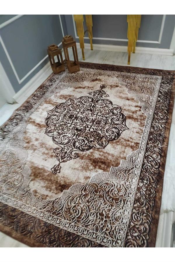 Modern Klasik Desenli Kaymaz Taban Yıkanabilir Leke Tutmaz Dokuma Taban Halı Drk-8020-1
