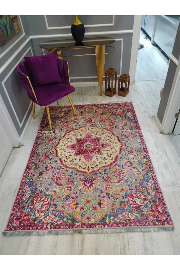 Modern Klasik Desenli Kaymaz Taban Yıkanabilir Leke Tutmaz Dokuma Taban Halı Drk-8005-10
