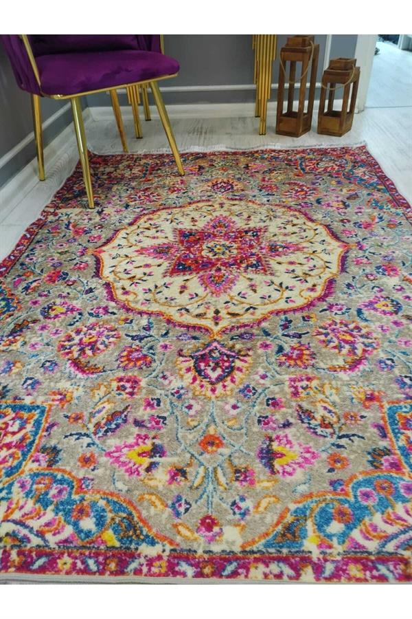Modern Klasik Desenli Kaymaz Taban Yıkanabilir Leke Tutmaz Dokuma Taban Halı Drk-8005-10