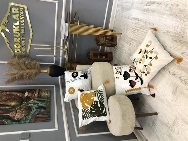 Nakışlı Püsküllü Dekoratif Kırlent Kılıfı Takımı 43x43cm 4 Parça NKK006-K