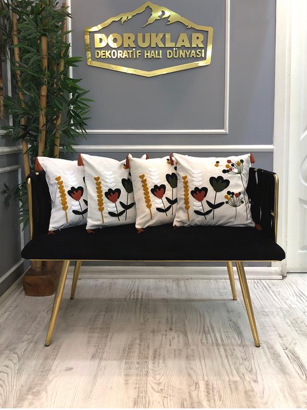 Nakışlı Püsküllü Dekoratif Kırlent Kılıfı Takımı 43x43cm 4 Parça NKK003