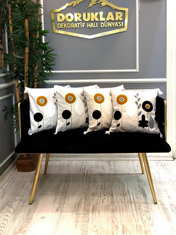 Nakışlı Püsküllü Dekoratif Kırlent Kılıfı Takımı 43x43cm 4 Parça NKK001