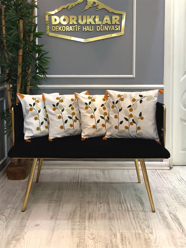 Nakışlı Püsküllü Dekoratif Kırlent Kılıfı Takımı 43x43cm 4 Parça NKK005