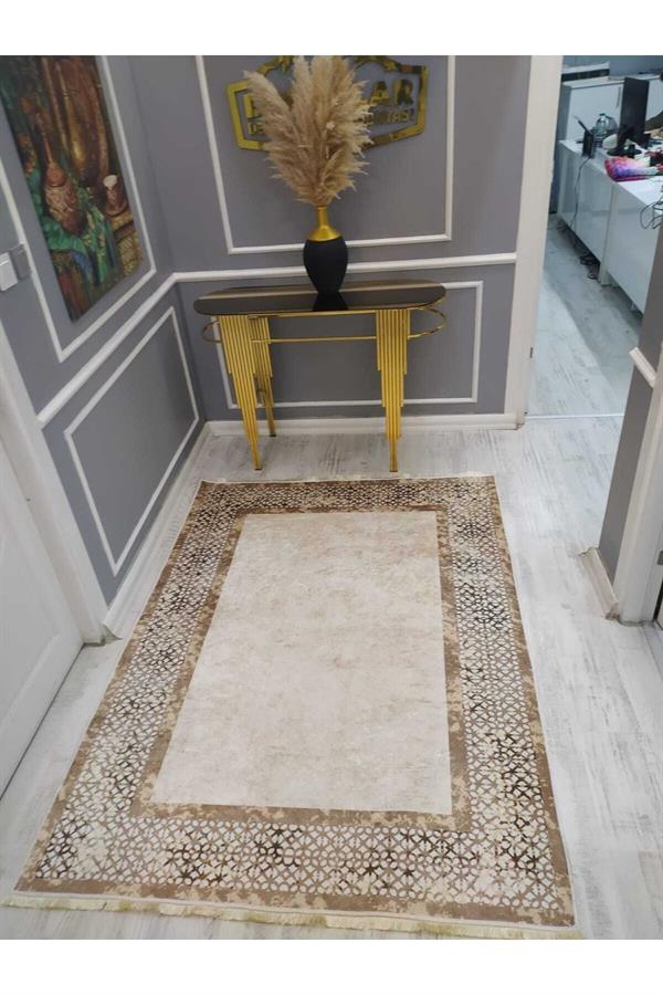 Örüntü Çerçeve Desenli Kaymaz Tabanlı Yıkanabilir Leke Tutmaz Dokuma Taban Halı Drk8076-5