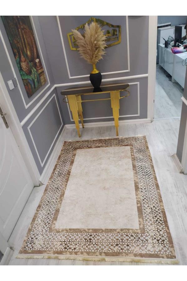 Örüntü Çerçeve Desenli Kaymaz Tabanlı Yıkanabilir Leke Tutmaz Dokuma Taban Halı Drk8076-5