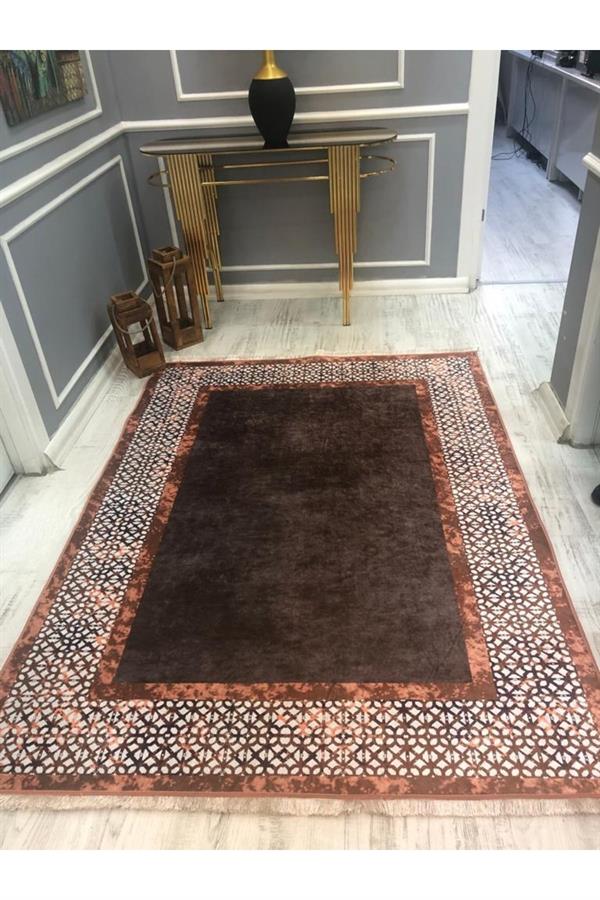 Örüntülü Çerçeve Desenli Kaymaz Taban Yıkanabilir Leke Tutmaz Dokuma Taban Halı Drk-8012-1
