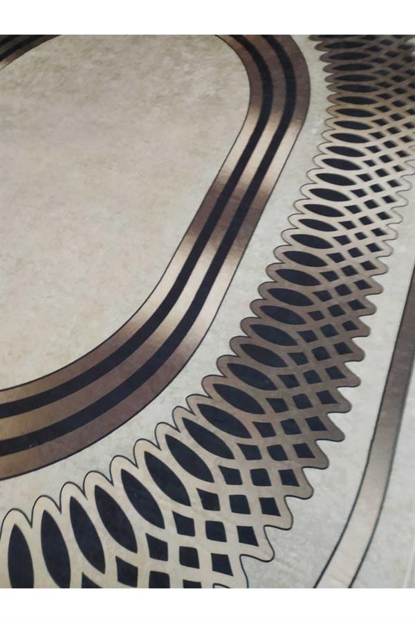 Örüntülü Çerçeve Desenli Oval Kaymaz Taban Yıkanabilir Leke Tutmaz Dokuma Taban Halı Drk-8013-2