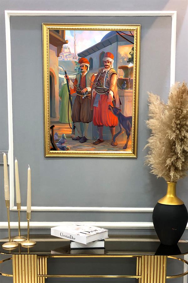 Osmanlı Askeri Desenli Çerçeveli Tablo Duvar Tablosu 50x70cm ORYNTL11