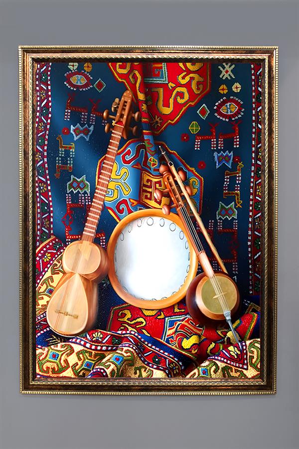 Otantik Saz Desenli Çerçeveli Duvar Tablosu 50x70cm PTL04