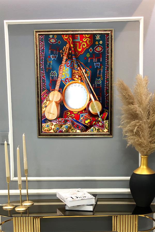 Otantik Saz Desenli Çerçeveli Duvar Tablosu 50x70cm PTL04
