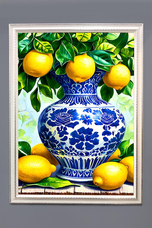 Otantik Vazo Desenli Çerçeveli Duvar Tablosu 50x70cm PTL15