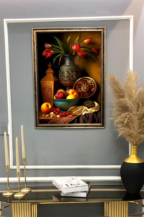 Otantik Vazo Desenli Çerçeveli Duvar Tablosu 50x70cm PTL08