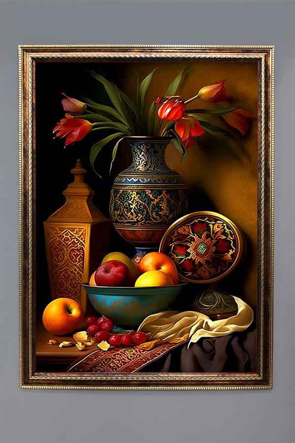 Otantik Vazo Desenli Çerçeveli Duvar Tablosu 50x70cm PTL08