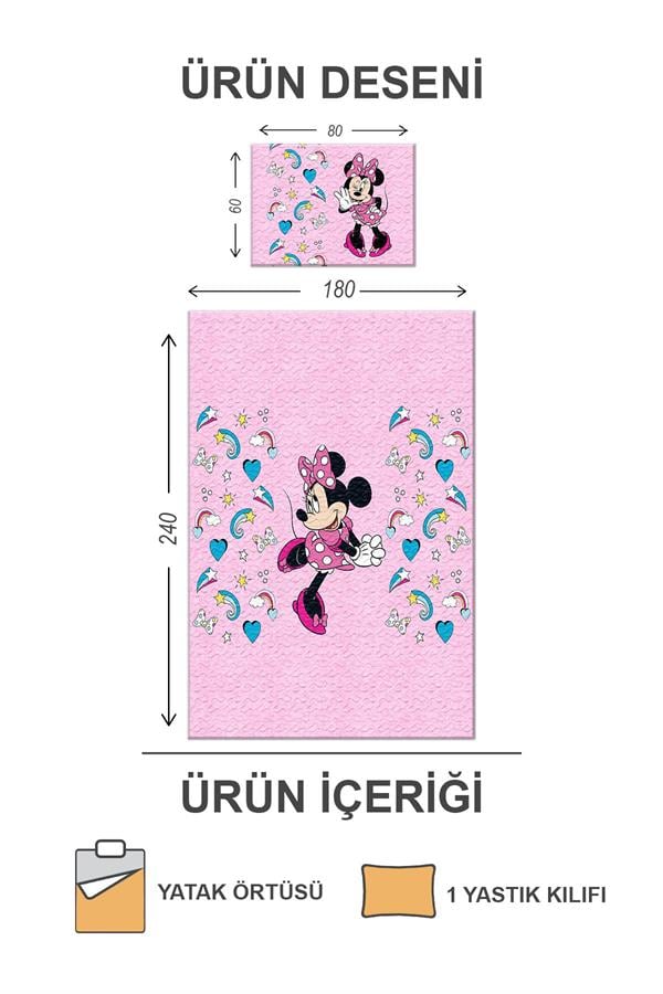 Pamuk Dolgulu Kadife Kumaş Mickey Mouse Desenli Tek Kişilik Çocuk Kapitone Yatak Örtüsü