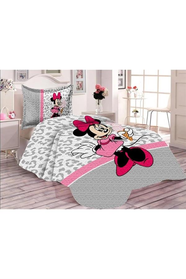 Pamuk Dolgulu Kadife Kumaş Mickey Mouse Desenli Tek Kişilik Çocuk Kapitone Yatak Örtüsü