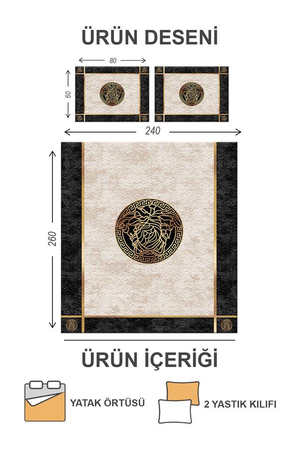Pamuk Dolgulu Kadife Kumaş Modern Desenli Çift Kişilik Kapitone Yatak Örtüsü Seti