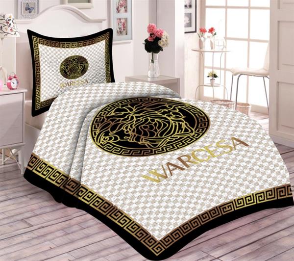 Pamuk Dolgulu Kadife Kumaşlı Damalı Versace Desenli Tek Kişilik Kapitone Yatak Örtüsü