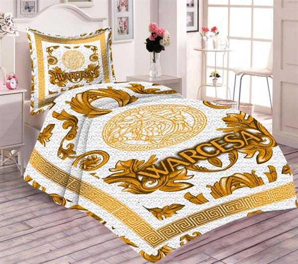 Pamuk Dolgulu Kadife Kumaşlı Gold Baroque Versace Desenli Tek Kişilik Kapitone Yatak Örtüsü