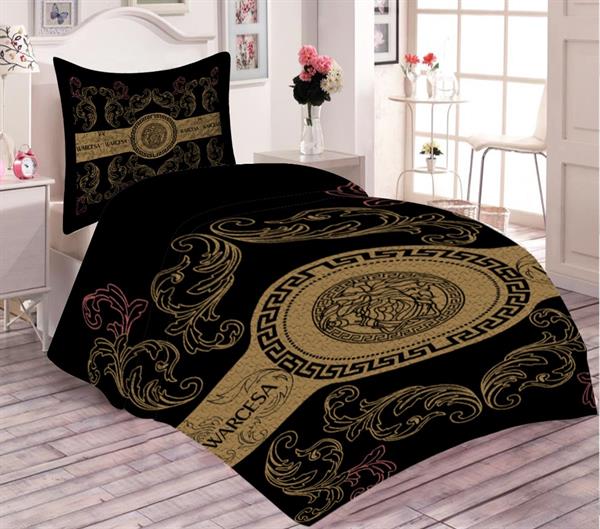 Pamuk Dolgulu Kadife Kumaşlı Modern Versace Desenli Tek Kişilik Kapitone Yatak Örtüsü