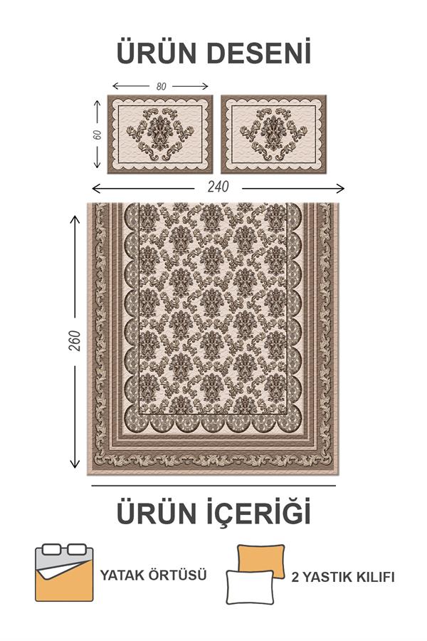 Pamuk Dolgulu Kapitoneli Kadife Kumaş Modern Desenli Çift Kişilik Kapitone Yatak Örtüsü Seti