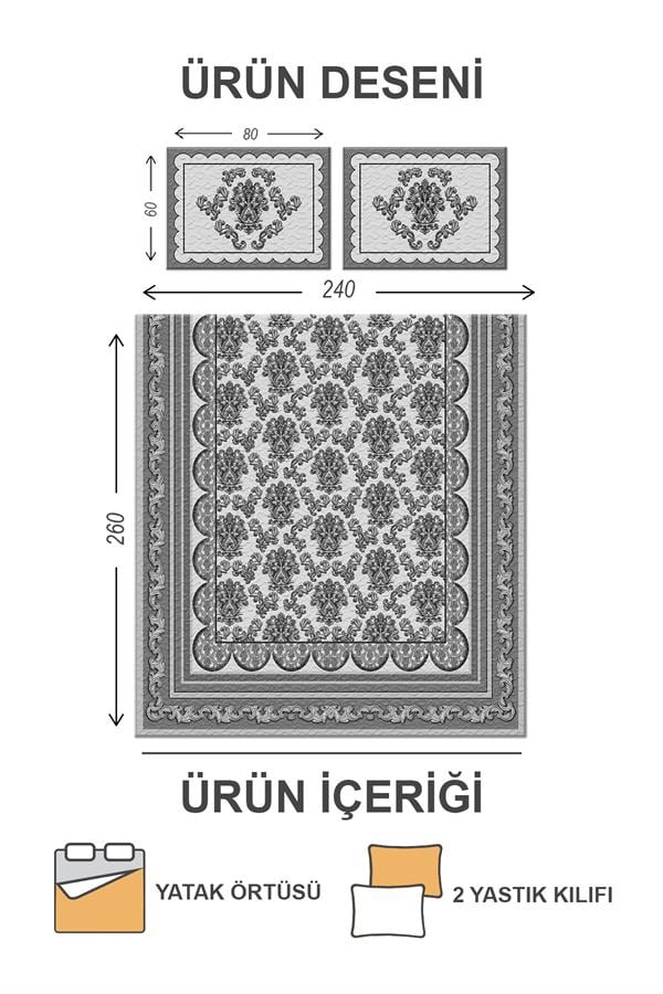 Pamuk Dolgulu Kapitoneli Kadife Kumaş Modern Desenli Çift Kişilik Kapitone Yatak Örtüsü Seti