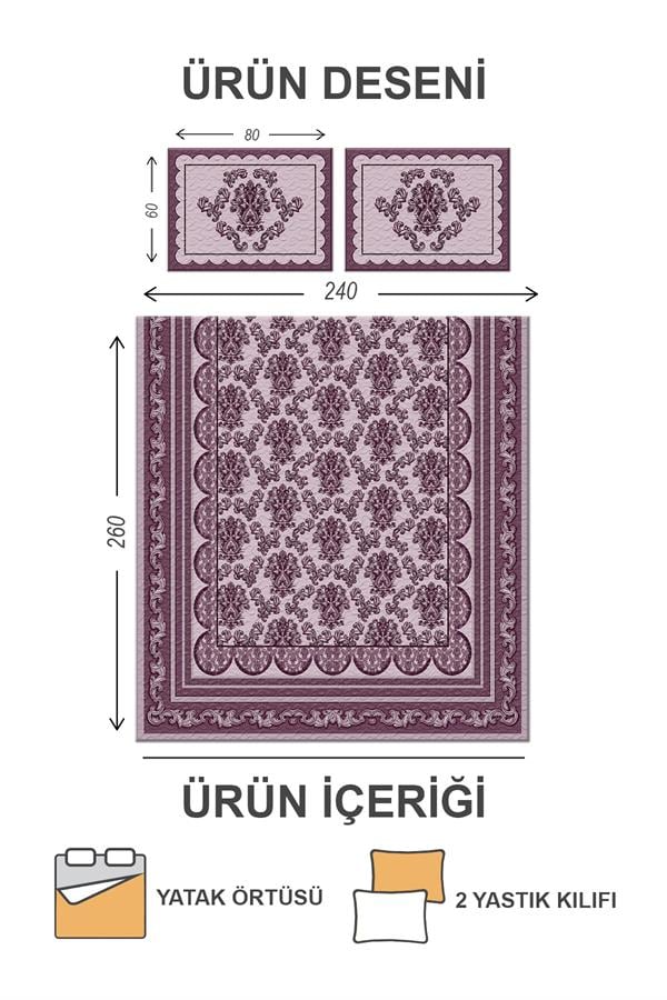 Pamuk Dolgulu Kapitoneli Kadife Kumaş Modern Desenli Çift Kişilik Kapitone Yatak Örtüsü Seti