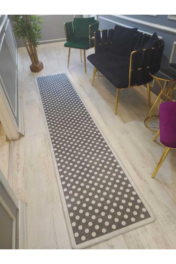 Puantiyeli Çerçeveli Kaymaz Taban Yıkanabilir Dokuma Taban Halı Drk-8002-5