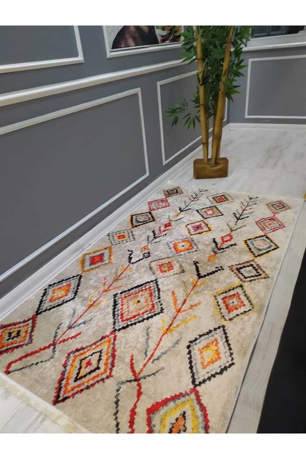 Renkli Çizgili Kilim Desenli Kaymaz Tabanlı Yıkanabilir Leke Tutmaz Dokuma Taban Halı Drk8072-4
