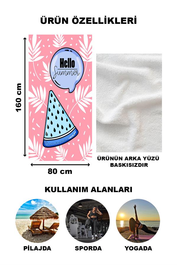 Renkli Hello Summer Desenli Plaj Deniz Havlusu Peştemal 80x160 CM SPC11