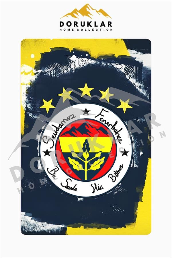 Sarı ve Lacivert Sportif Süngerli Kaymaz Dot Taban Dijital Baskı Halı H0838
