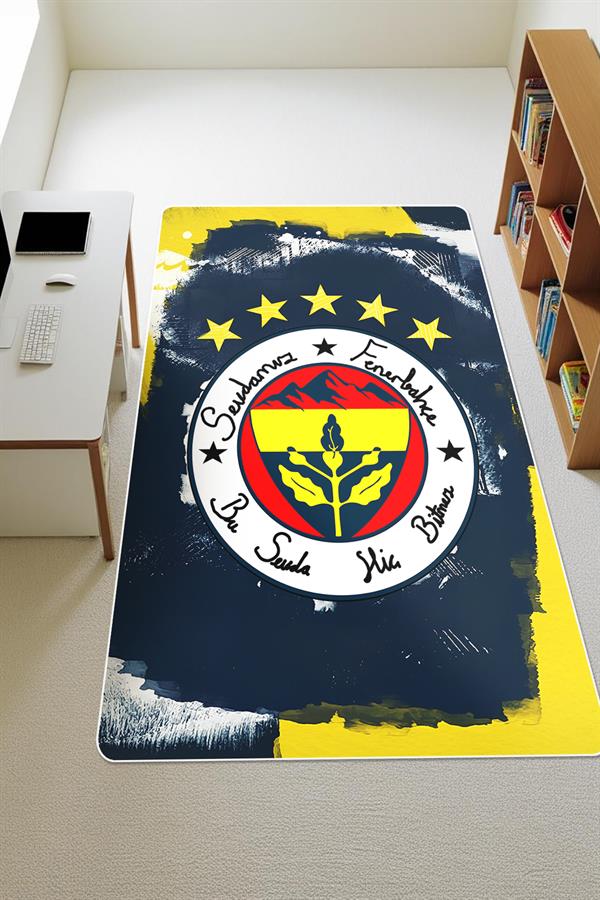 Sarı ve Lacivert Sportif Süngerli Kaymaz Dot Taban Dijital Baskı Halı H0838