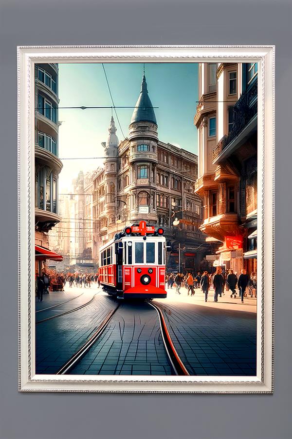 Taksim İstiklal Tramvay Desenli Çerçeveli Duvar Tablosu 50x70cm İstanbul05