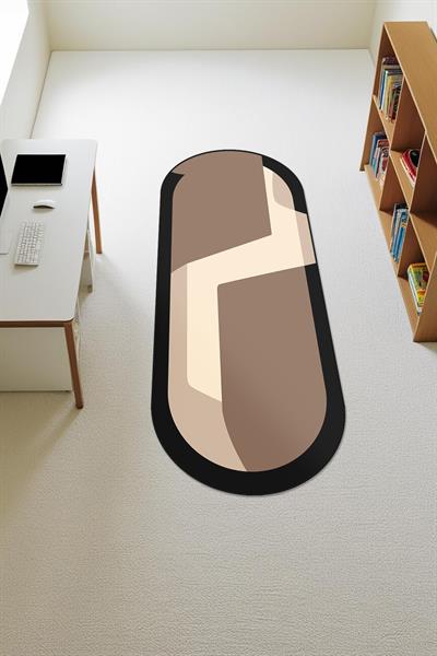  Modern Desenli Oval Süngerli Kaymaz Dot Taban Dijital Baskı Halı H1061