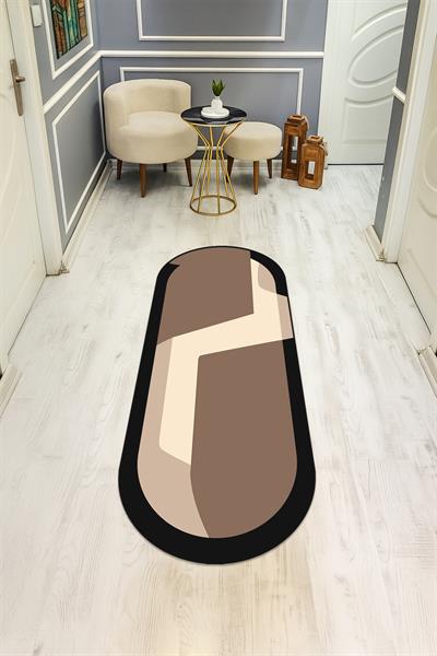  Modern Desenli Oval Süngerli Kaymaz Dot Taban Dijital Baskı Halı H1061