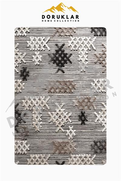  Modern Gri Desenli Süngerli Kaymaz Dot Taban Dijital Baskı Halı H0830