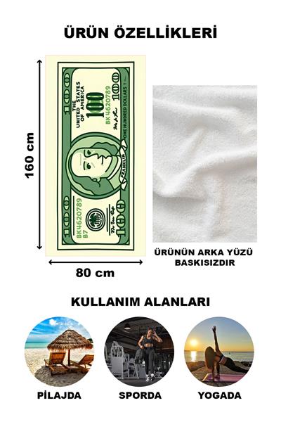 100 Dolar Desenli Plaj Deniz Havlusu Peştemal 80x160 CM VTA29