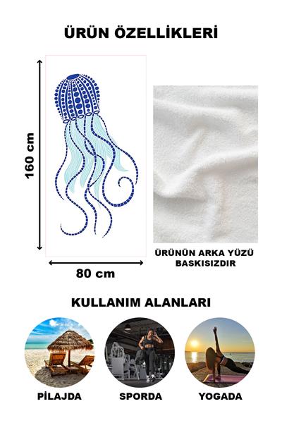 Ahtapot Desenli Plaj Deniz Havlusu Peştemal 80x160 CM VTA36