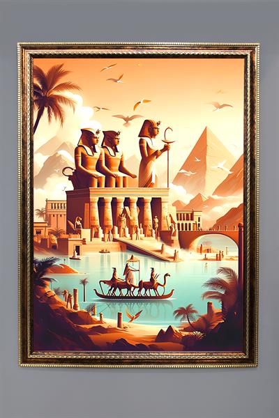 Antik Mısır Desenli Çerçeveli Duvar Tablosu 50x70cm MISIR15