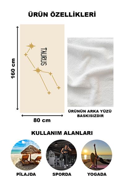 Astroloji Boğa Burcu Yıldız Haritası Desenli Plaj Deniz Havlusu Peştamal 80x160 CM AST02