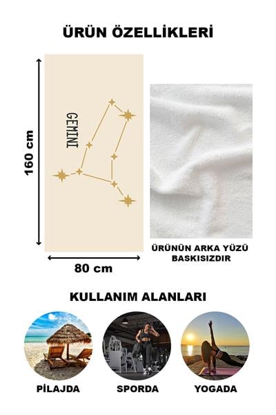 Astroloji İkizler Burcu Yıldız Haritası Desenli Plaj Deniz Havlusu Peştamal 80x160 CM AST08
