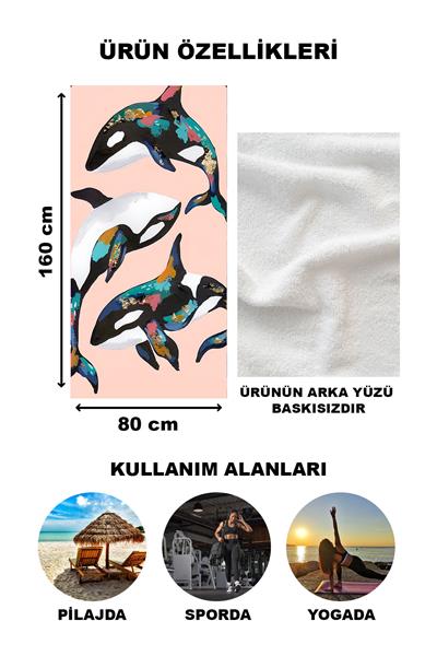 Balina Desenli Plaj Deniz Havlusu Peştemal 80x160 CM VTA11