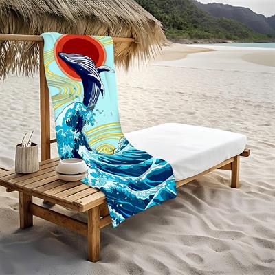 Balina Retro Desenli Plaj Deniz Havlusu Peştemal 80x160 CM VTA12