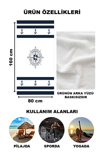 Çapa ve Pusula Desenli Plaj Deniz Havlusu Peştemal 80x160 CM NRM07