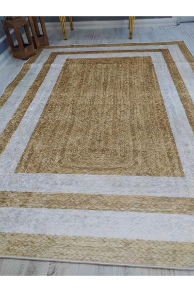 Çerçeveli Hasır Baskılı Desenli Kaymaz Taban Yıkanabilir Leke Tutmaz Dokuma Taban Halı Drk8045-3