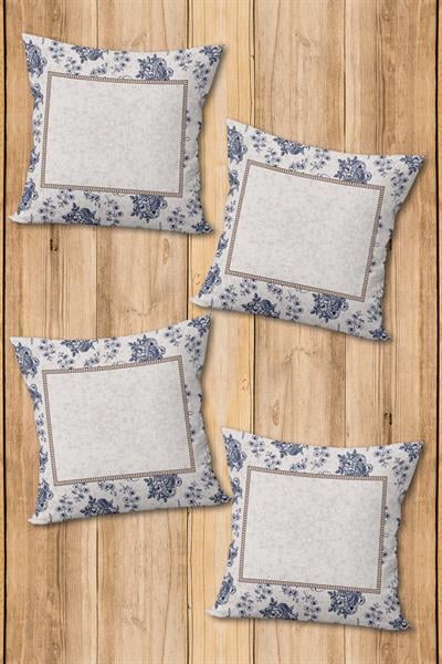Çift Taraf Baskılı Parlak Kadife Kumaş  Modern Desen 4 adet Kırlent Kılıf Seti