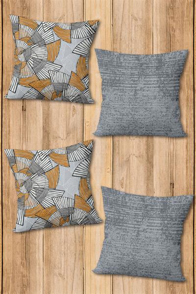Çift Taraf Baskılı Parlak Kadife Kumaş  Modern Desen 4 adet Kırlent Kılıf Seti RES06